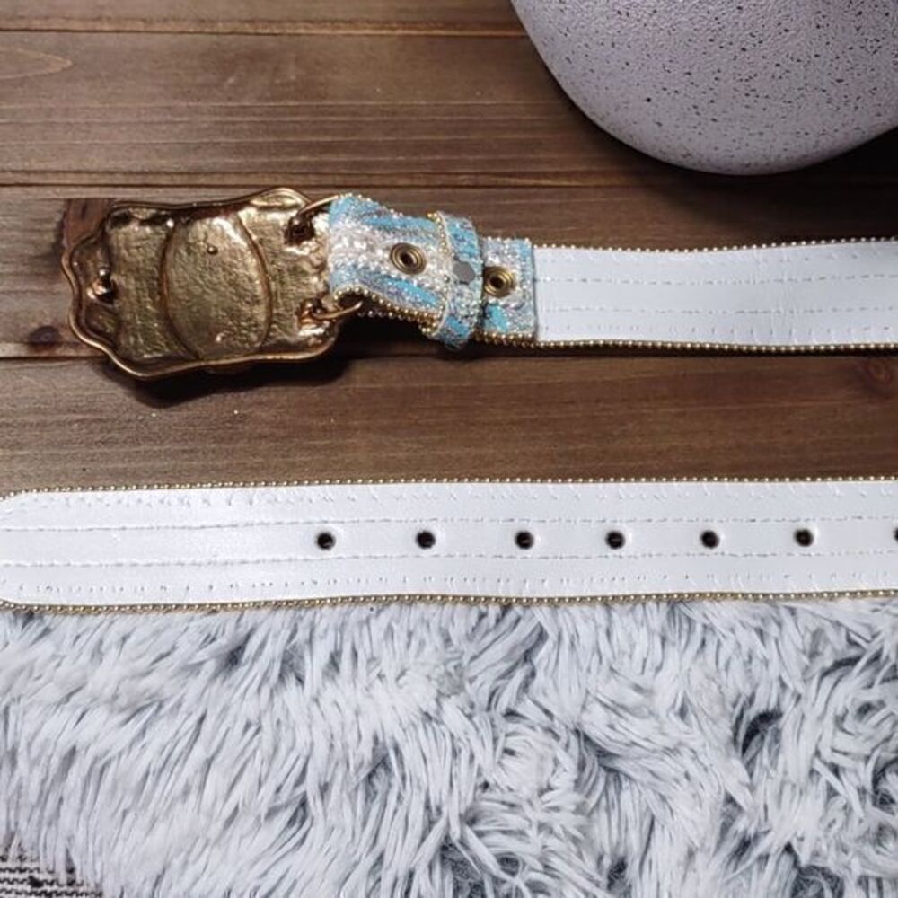 Blue Pearl Sparkle Statement Belt Unmarked - Picture 12 of 16